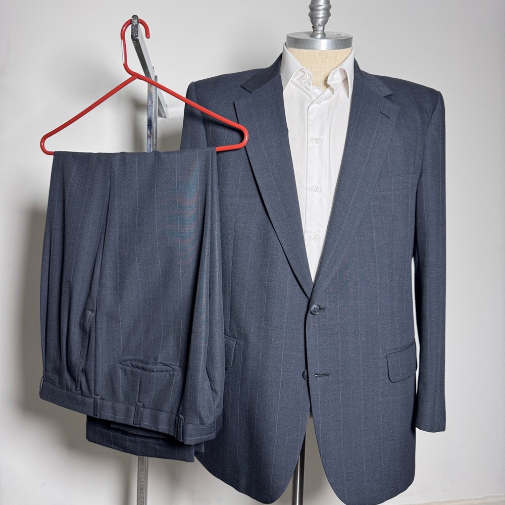 Kingsridge Suit Mens 46L 41x31 Charcoal Pinstripe Vintage 2-Button Wool Business